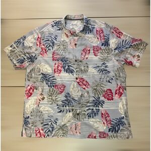 Tommy Bahama Mens XXL Silk Blend Hawaiian Shirt XXL Tropical Leaf Aloha Camp